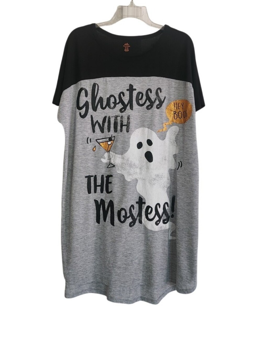 Ghostess With The Mostess Gray & Black Halloween Sleep Shirt Sz Xl Nwt